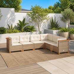 6-Piece Outdoor Garden Sofa Set with Beige Cushions