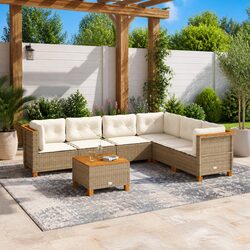 Beige 7 Piece Garden Sofa Set with Cushions