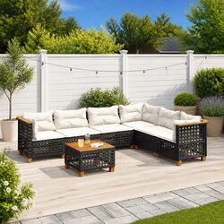 Durable 7 Piece Black Poly Rattan Garden Sofa Set