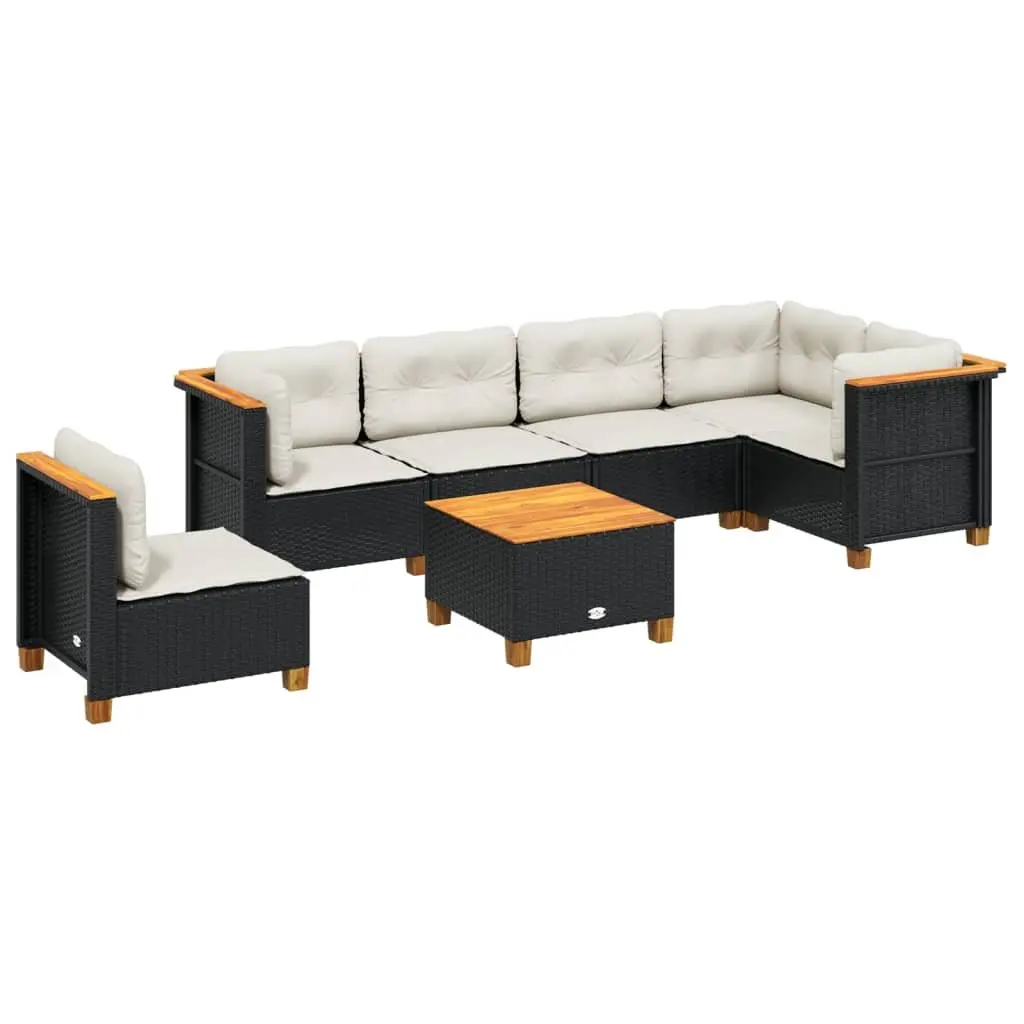 7 Piece Garden Sofa Set in Black with Cushions