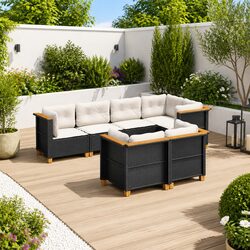 Black Modular 7 Piece Outdoor Sofa Set with Cushions