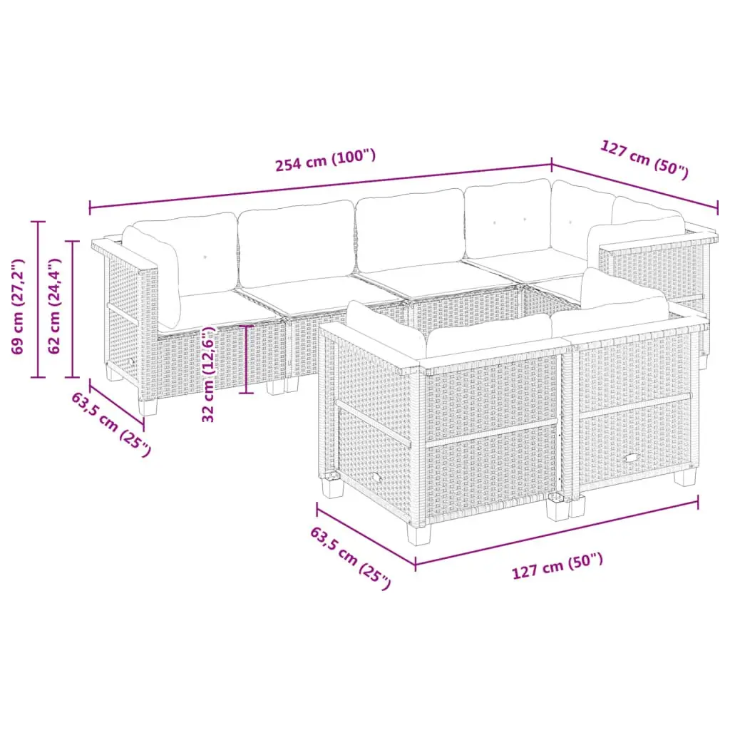 7 Piece Modular Grey Garden Sofa Set