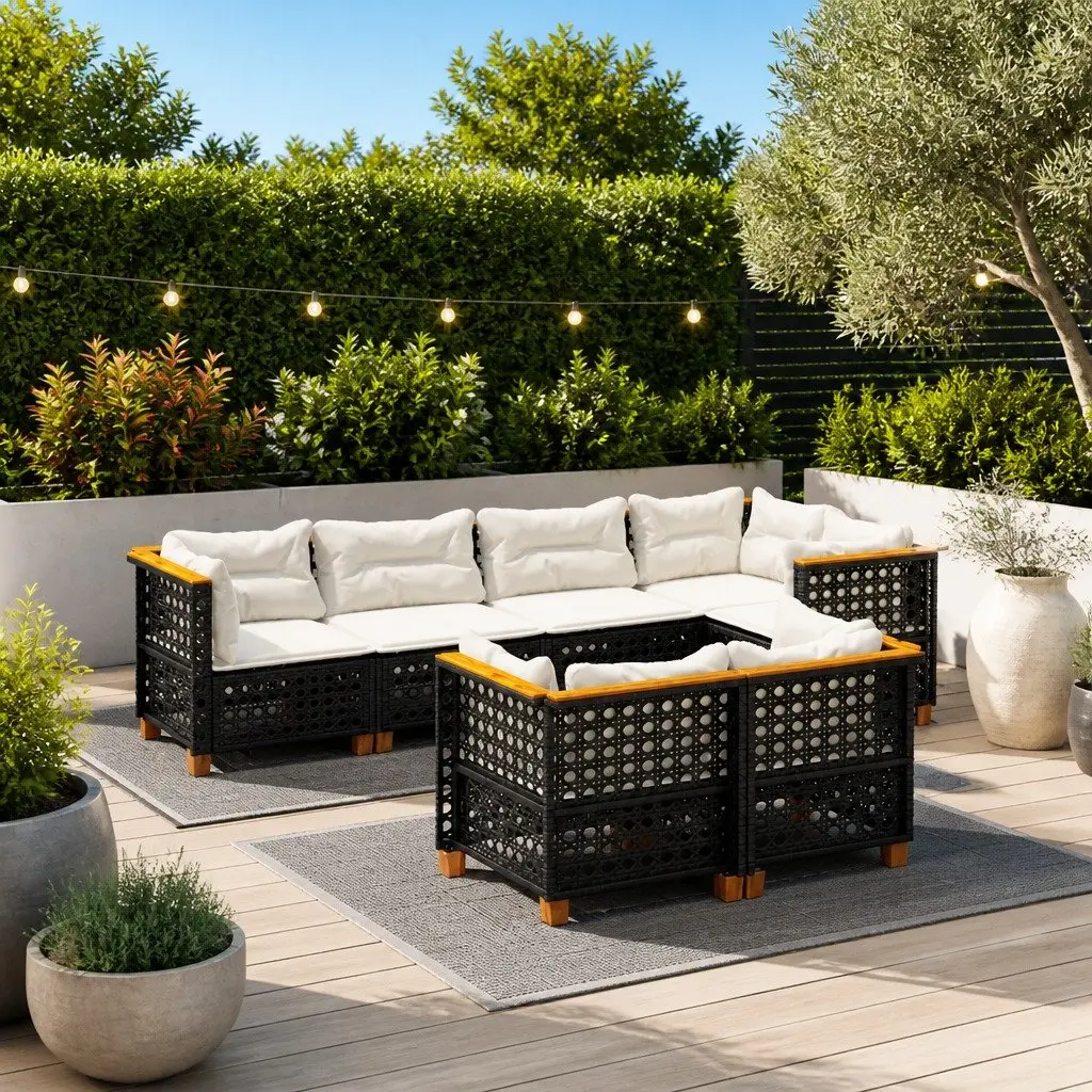 Black 7 Piece Garden Sofa Set for Outdoor Relaxation