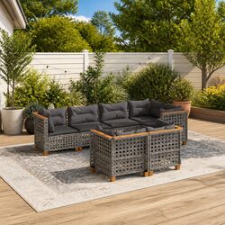 Durable Grey Garden Sofa Set 7 Piece Outdoor Furniture