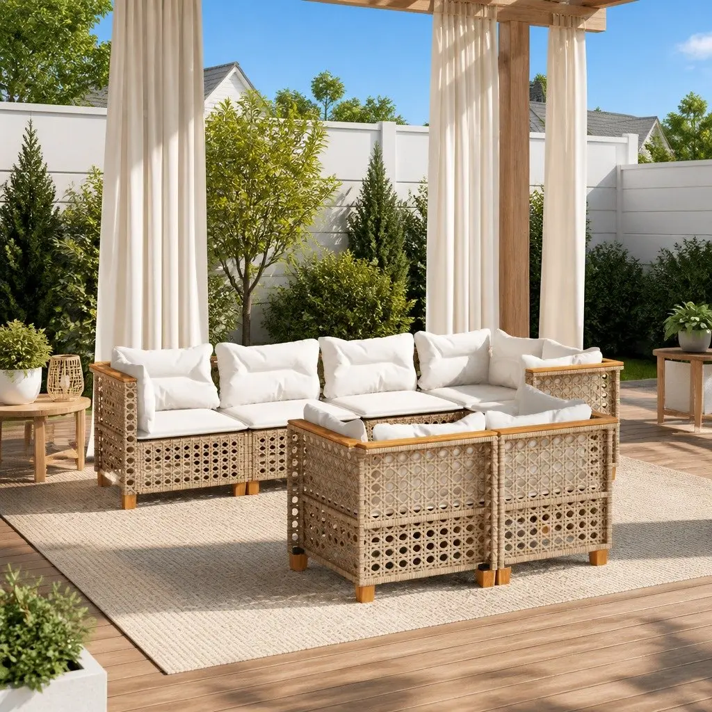 7-Piece Garden Sofa Set with Beige Cushions