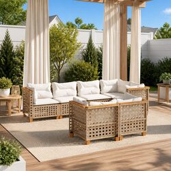7-Piece Garden Sofa Set with Beige Cushions