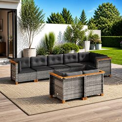8-Piece Modular Patio Seating Set in Grey Poly Rattan