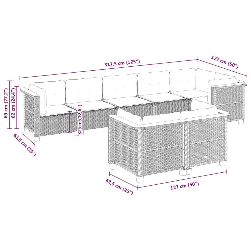 8-Piece Modular Patio Seating Set in Grey Poly Rattan