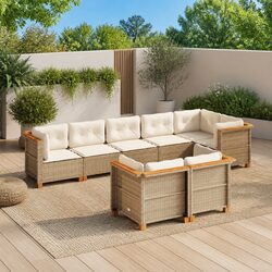 8 Piece Beige Poly Rattan Garden Sofa Set with Cushions
