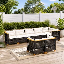 8-Piece Black Garden Sofa Set with Cushions for Outdoor Use