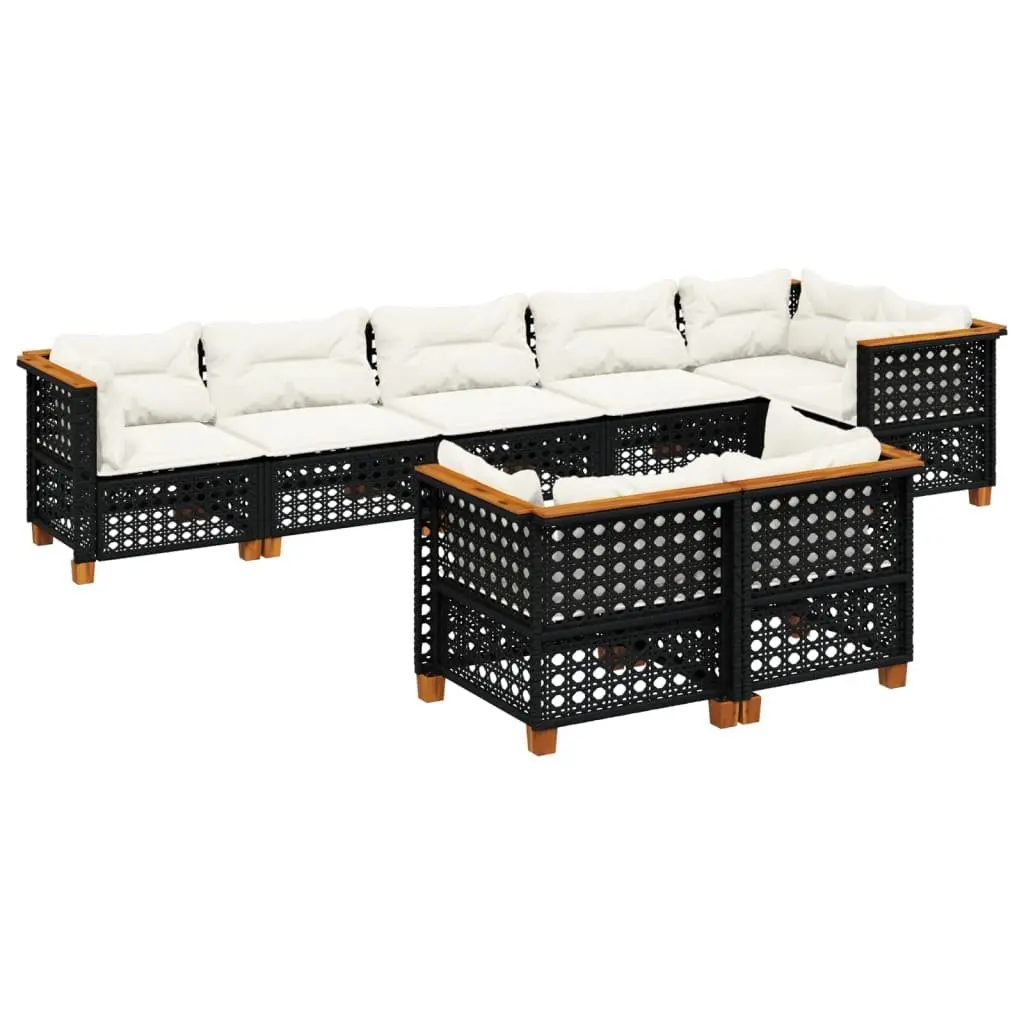 8-Piece Black Garden Sofa Set with Cushions for Outdoor Use