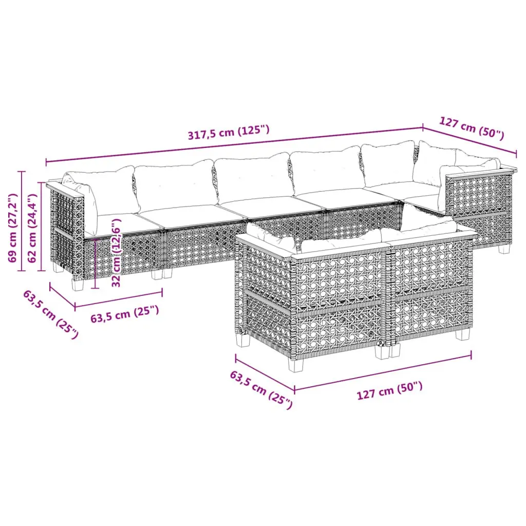 Modular Grey 8 Piece Garden Sofa Set with Cushions