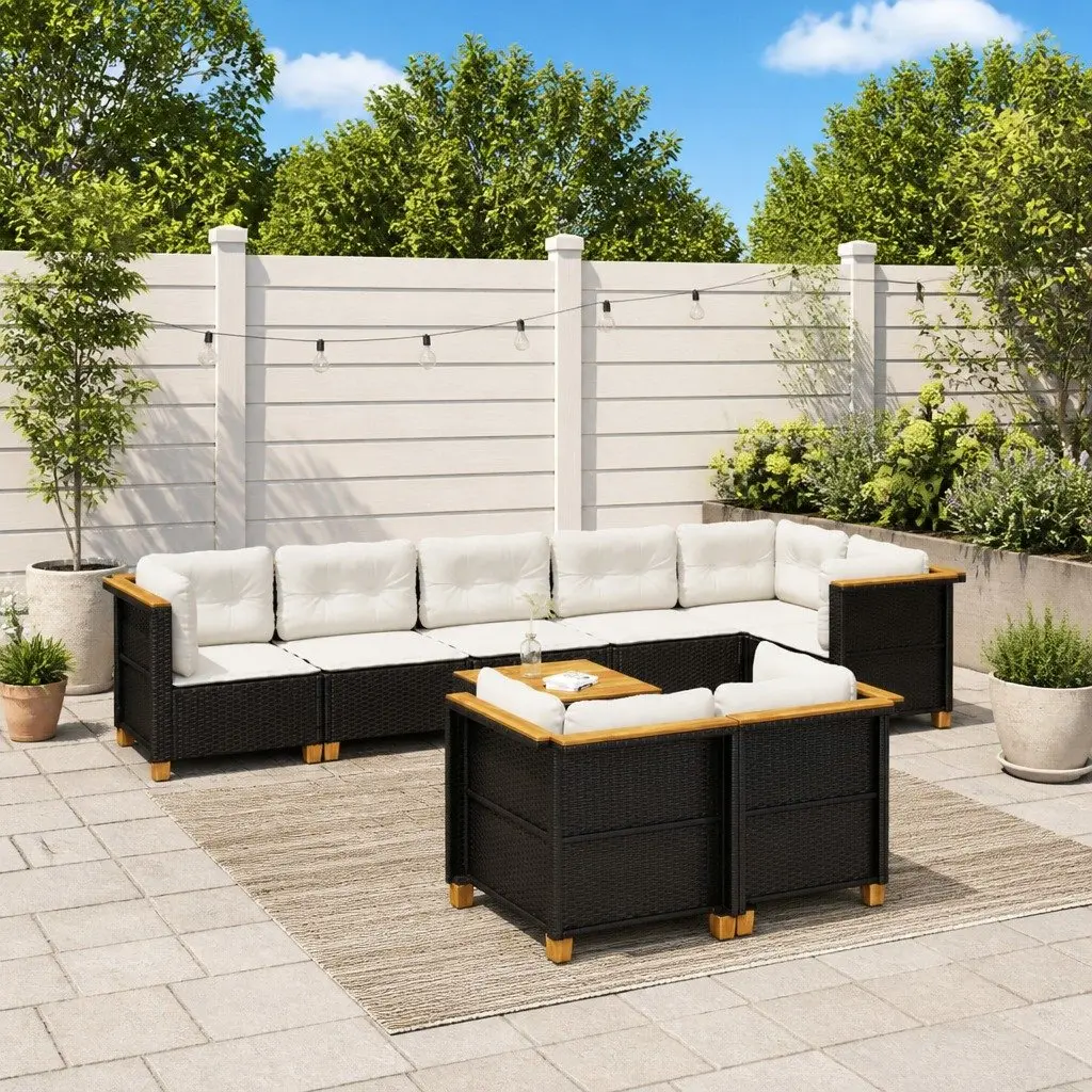 Garden Sofa Set PE Rattan 9 Piece Outdoor Furniture Modular Black