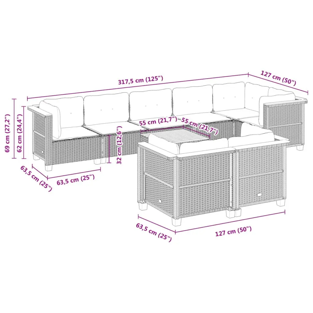 Garden Sofa Set PE Rattan 9 Piece Outdoor Furniture Modular Black