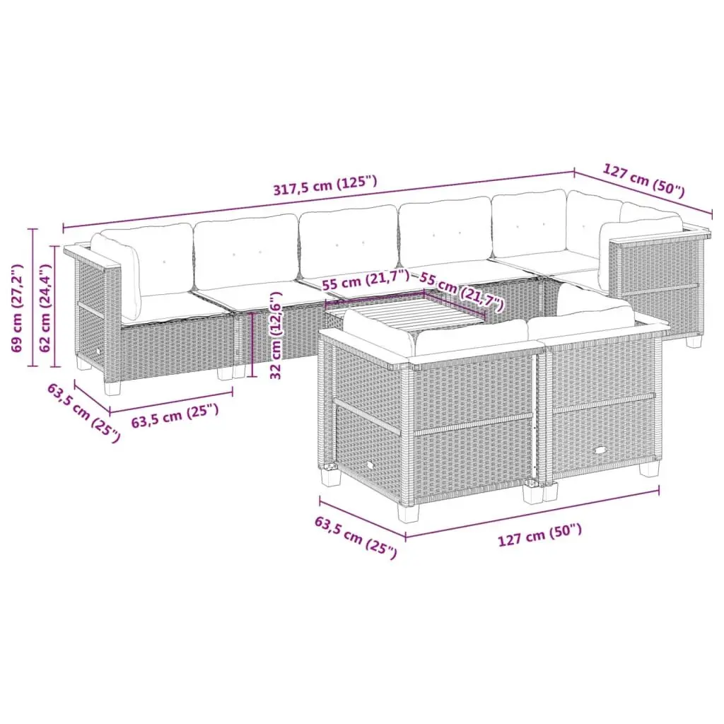 Garden Sofa Set PE Poly Rattan 9 Piece Outdoor Furniture Grey Patio Lounge
