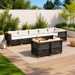 Premium 9 Piece Black Poly Rattan Garden Sofa Set