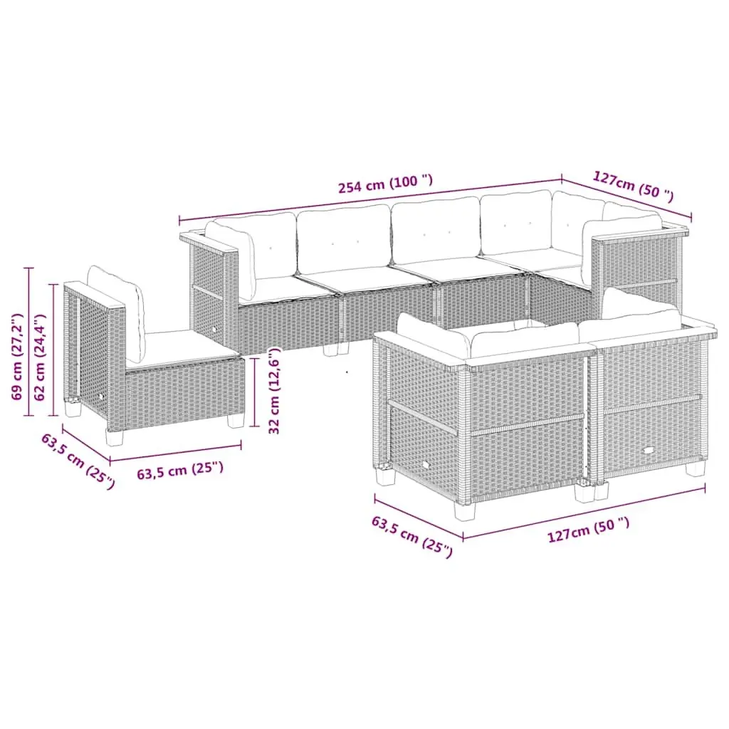 8 Piece Outdoor Garden Sofa Set with Cushions