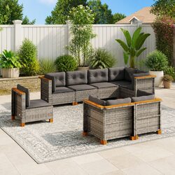 Durable Grey 8-Piece Garden Sofa Set with Cushions