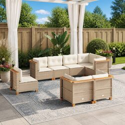 8-Piece Outdoor Patio Lounge Set in Beige Poly Rattan