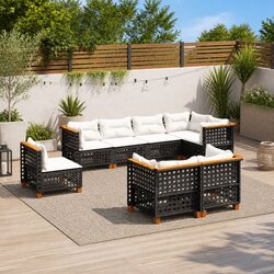 8-Piece Outdoor Garden Sofa Set with Cushions - Black