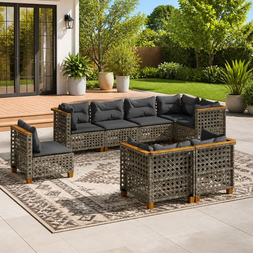 8-Piece Grey Modular Garden Sofa Set with Cushions