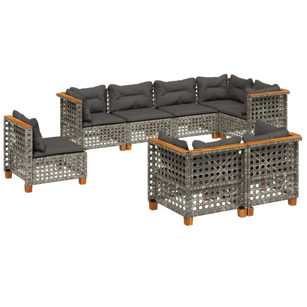 8-Piece Grey Modular Garden Sofa Set with Cushions