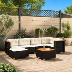 Durable 7 Piece Black Outdoor Sofa Set with Cushions