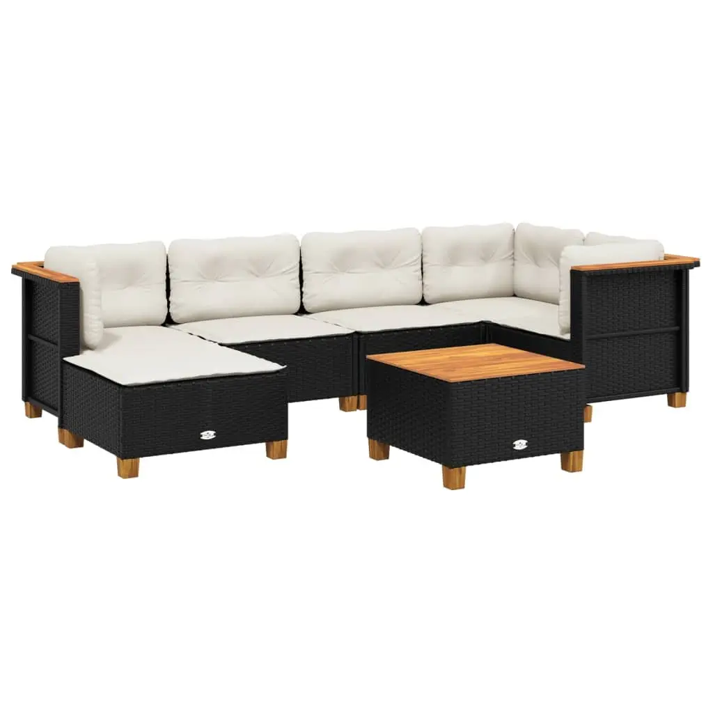 7 Piece Outdoor Sofa Set PE Rattan Cushions Black