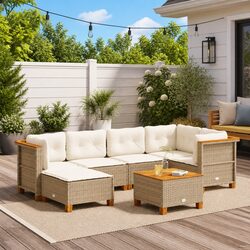 Beige Modular 7 Piece Garden Sofa Set with Cushions