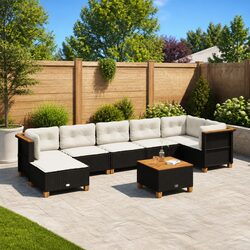 Black Poly Rattan Garden Sofa Set with Cushions - 8 Pieces