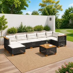 8-Piece Black Poly Rattan Garden Sofa Set