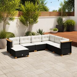 Durable 7 Piece Black Rattan Garden Sofa Set with Cushions
