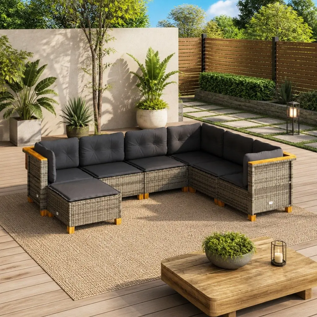 Garden Sofa Set PE Rattan 7 Piece Modular Outdoor Furniture Patio Seating Grey