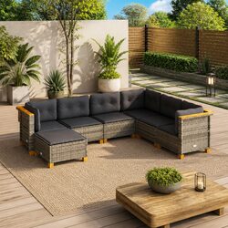Durable 7 Piece Grey Garden Sofa Set for Outdoor Use