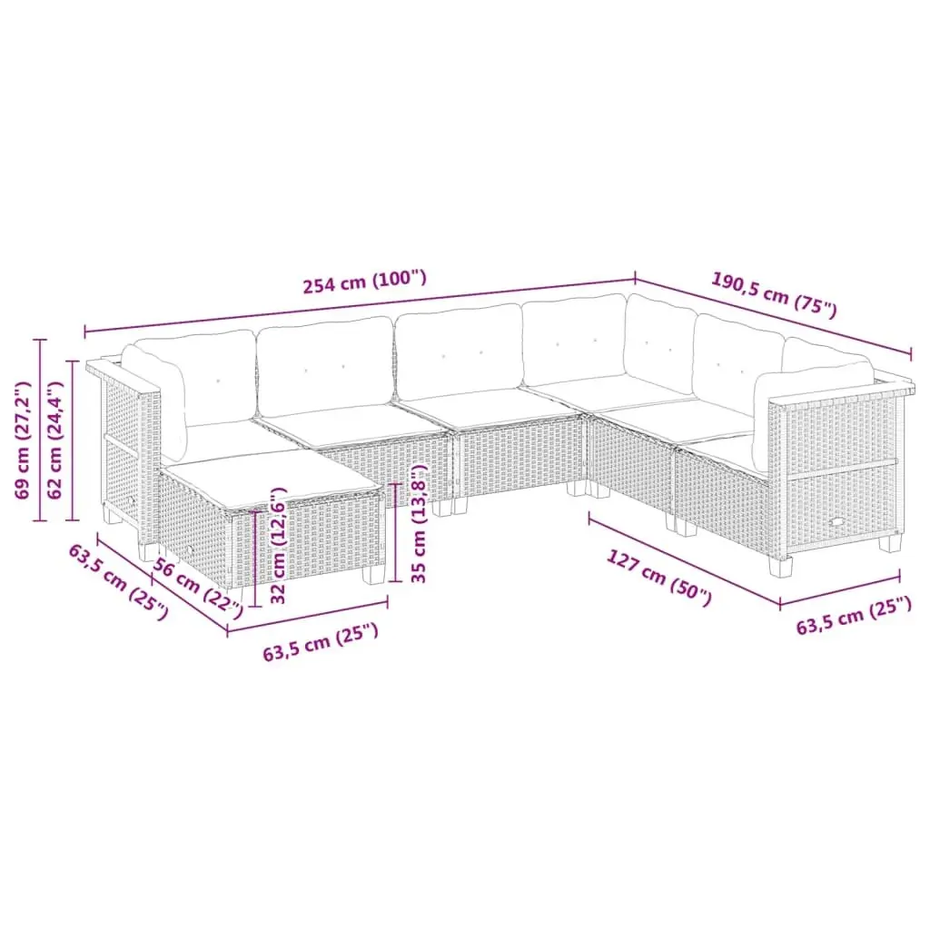 Garden Sofa Set PE Rattan 7 Piece Modular Outdoor Furniture Patio Seating Grey