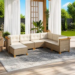 Durable 7 Piece Outdoor Garden Sofa Set with Beige Cushions