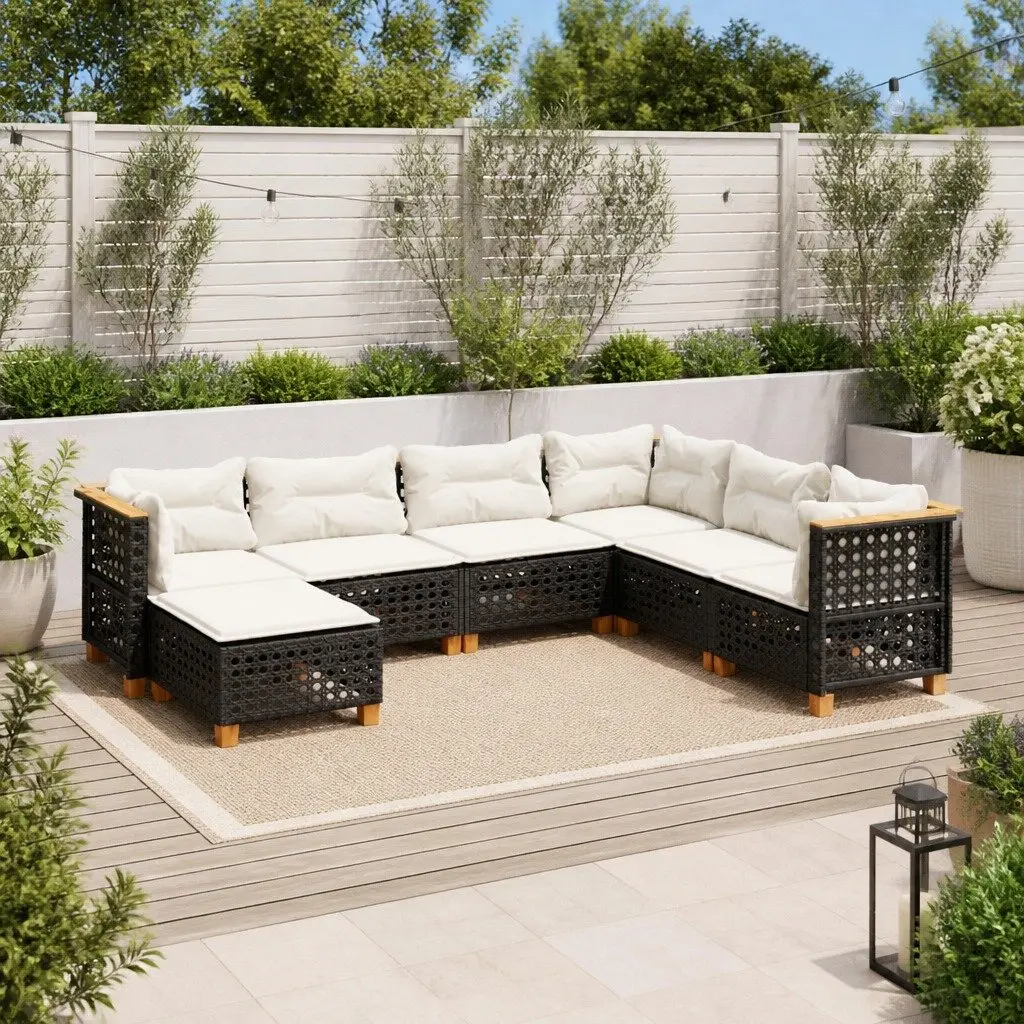 Garden Sofa Set PE Rattan 7 Piece Modular Seating Black