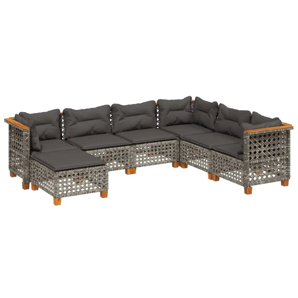 7 Piece Garden Sofa Set PE Rattan Grey with Cushions Modular Outdoor Furniture