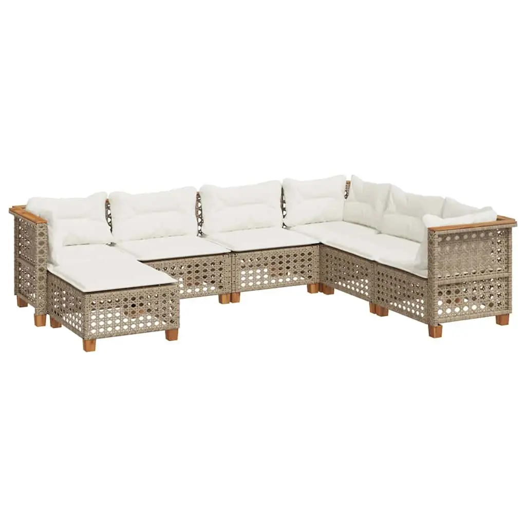 7 Piece Garden Sofa Set PE Rattan with Cushions Beige Modular Outdoor Furniture