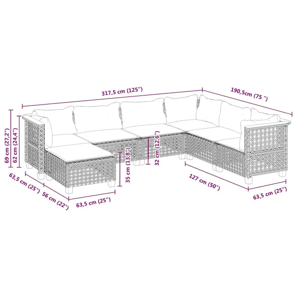 7 Piece Garden Sofa Set PE Rattan with Cushions Beige Modular Outdoor Furniture