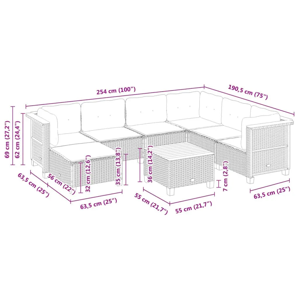 Garden Sofa Set PE Rattan 8 Piece Outdoor Furniture Patio Lounge with Cushions Black