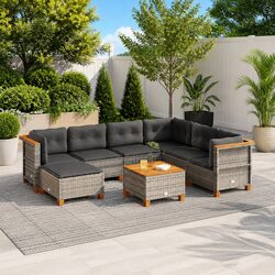 Premium 8 Piece Grey Poly Rattan Garden Sofa Set