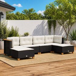 Premium 6-Piece Black Poly Rattan Garden Sofa Set