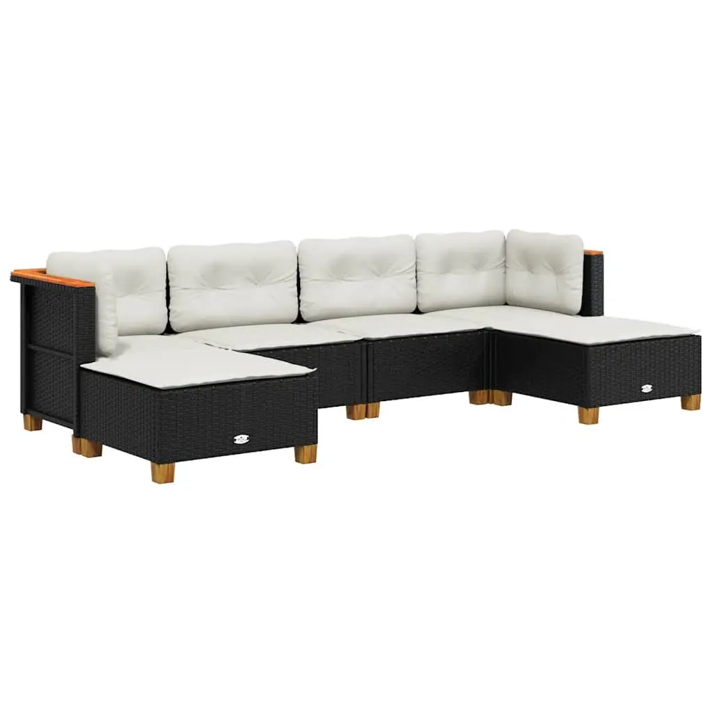 6-Piece Black Poly Rattan Garden Sofa Set