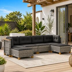 6-Piece Outdoor Garden Sofa Set in Grey Poly Rattan