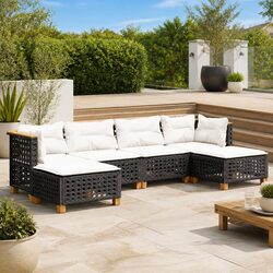 Premium 6 Piece Black Poly Rattan Garden Sofa Set