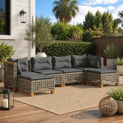 Modular 6-Piece Garden Sofa Set with Durable Grey Cushions