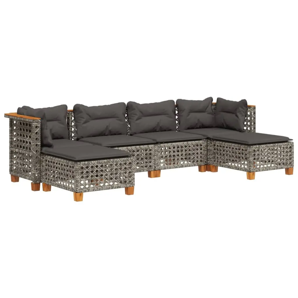 Modular 6-Piece Garden Sofa Set with Durable Grey Cushions