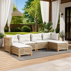 Beige 6 Piece Outdoor Garden Sofa Set with Cushions