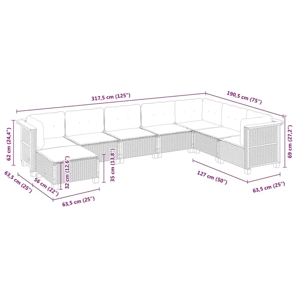 Garden Sofa Set PE Rattan 8 Piece Modular Cushioned Black